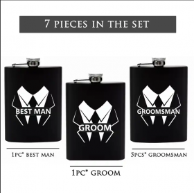 7Pcs 6OZ Stainless Steel Hip Flask Set Customized Grooms men