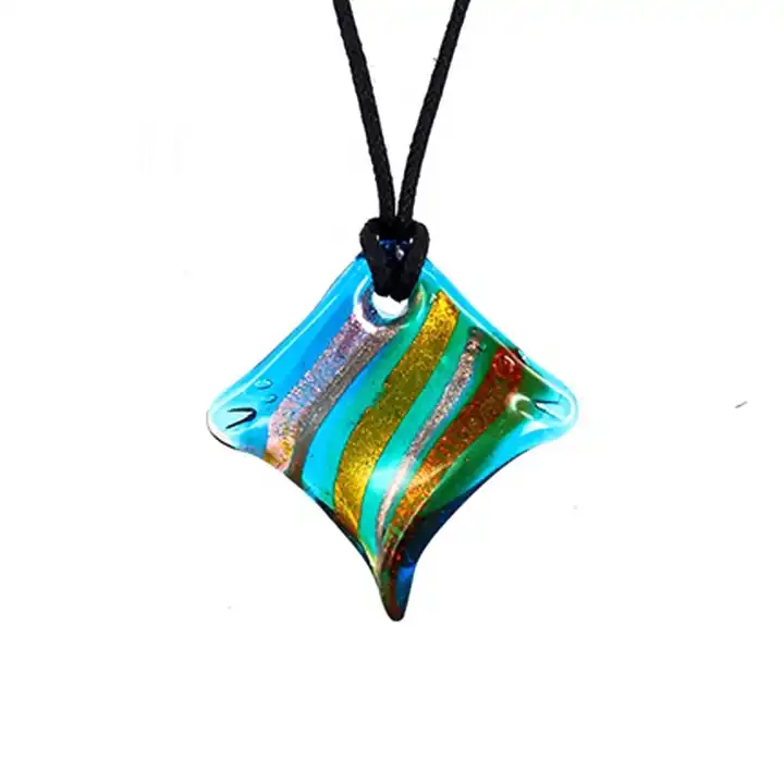 Handmade Mosaic Rhombus Lampwork Murano Glass Bead Pendant